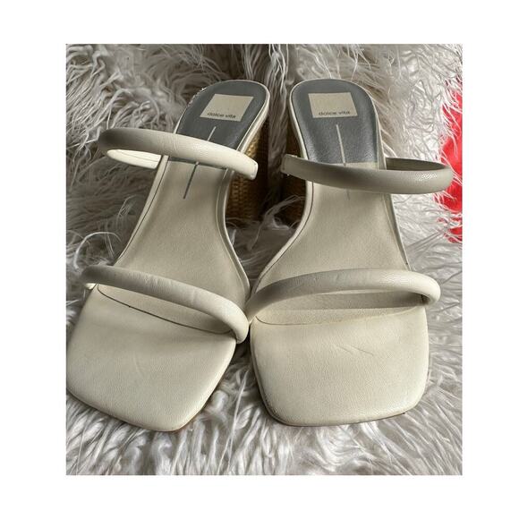 size 10 DOLCE VITA square open toe wooden block heel woven white slip on sandals - Picture 7 of 7